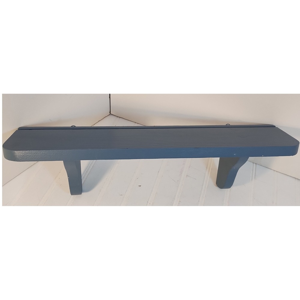 VTG Blue Painted Wood Floating Wall Shelf Plate Groove 20" Farmhouse CottageCore